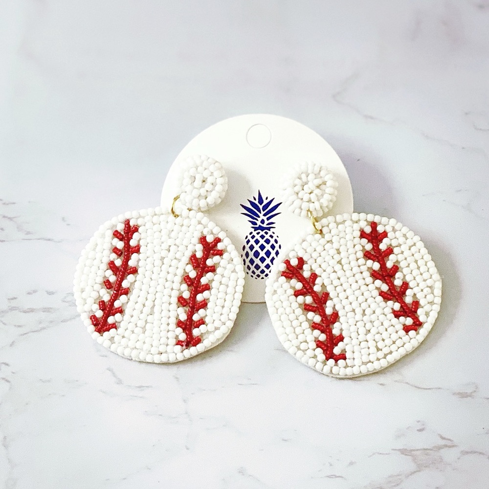 Baseball Beaded Earrings